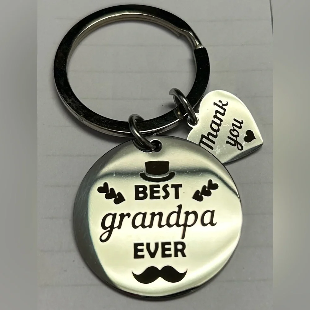 Best Grandpa Ever Silver Keychain with Thank You Charm